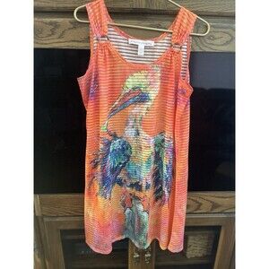 Leoma Grove Bathing Suit Cover Up Bright Orange Pelican Print Sz M 0124